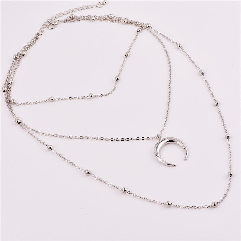 Fashion Metal Beads Chain Choker Necklace for Women Multilayer Moon Pendant Necklace Boho Beach Collar Jewelry Christmas Gift