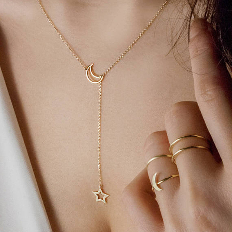 Fashion Moon Star Pendant Boho Choker Necklaces Gold Color Clavicle Chain Collar Necklace For Women Kolye Jewelry Collier Bijoux