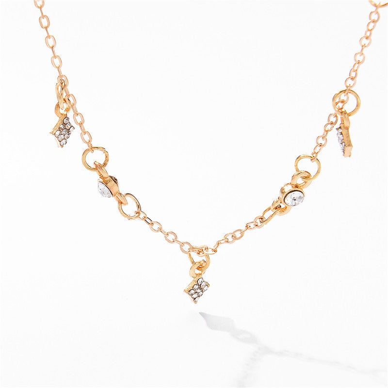 Fashion Multi Layer Bohemian Geometry Choker Necklace for Women CZ Crystal Rhombus Pendant Necklace Party Jewelry Christmas Gift