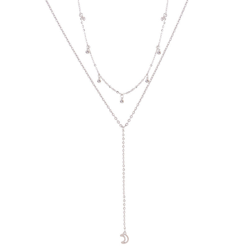 Fashion Sequins Crystal Moon Pendant Necklace for Women Silver Color Multilayer Collar Choker Necklace Bohemian Jewelry Gift