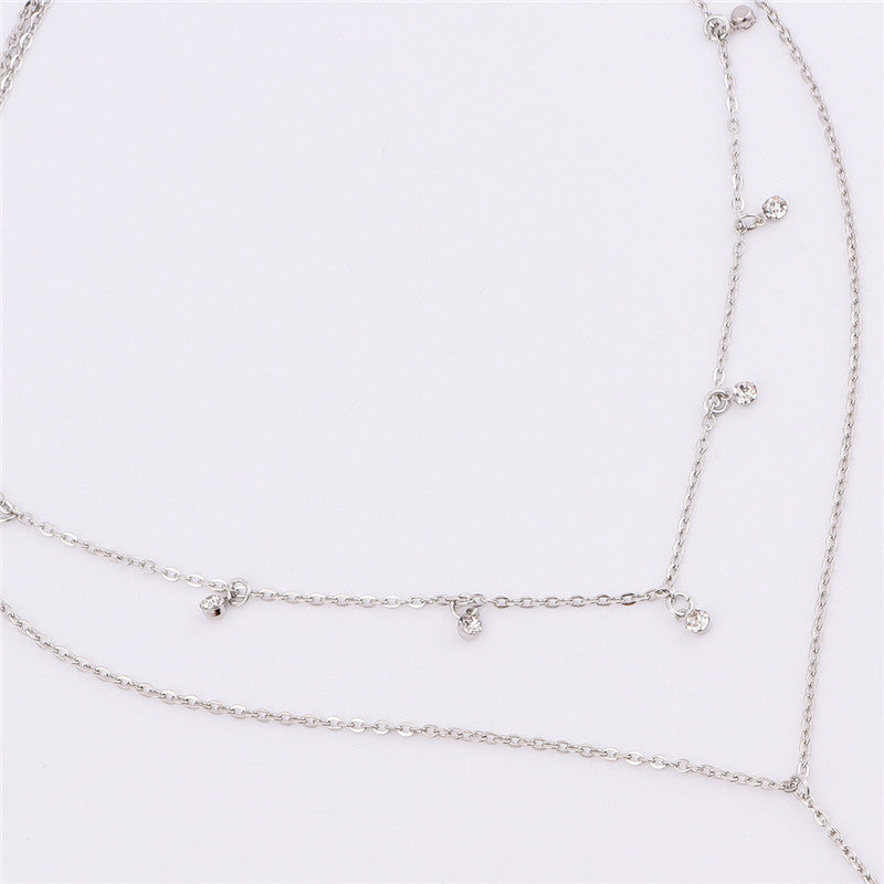 Fashion Sequins Crystal Moon Pendant Necklace for Women Silver Color Multilayer Collar Choker Necklace Bohemian Jewelry Gift