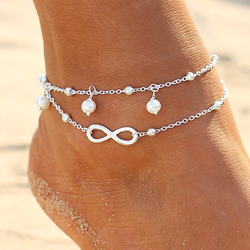 Fashion Simple Women Vintage Anklet Cross Shape Creative Stone Beads Girl Summer Beach Ankle Bracelet Boho Anklets Foot Jewelry