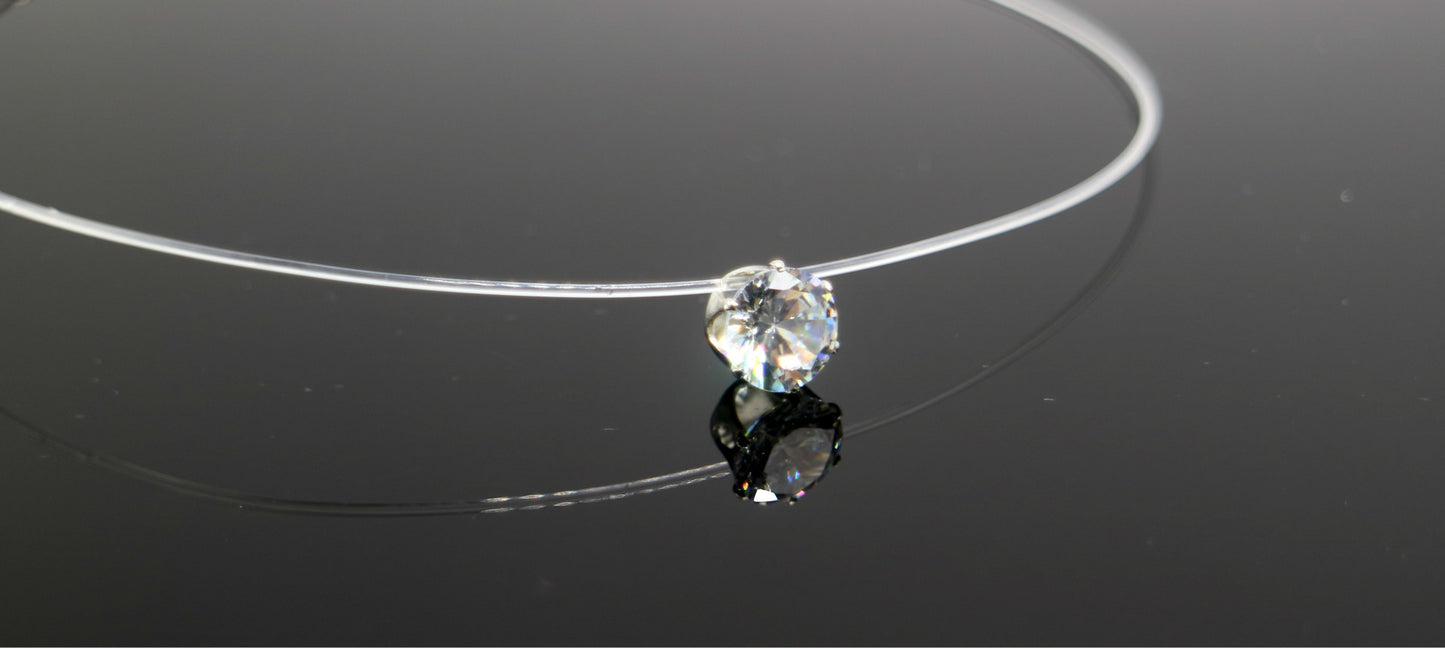 Fashion Square Imitation Pearl Stone Crystal Zircon Necklace Invisible Transparent Fishing Line Chain Necklace For Women