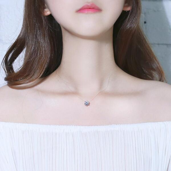 Fashion Square Imitation Pearl Stone Crystal Zircon Necklace Invisible Transparent Fishing Line Chain Necklace For Women