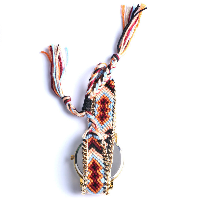 Fashion Sugar Skull Bohemian Stainless Steel Women Watch With 4 Colors Fabric Band For Gifts