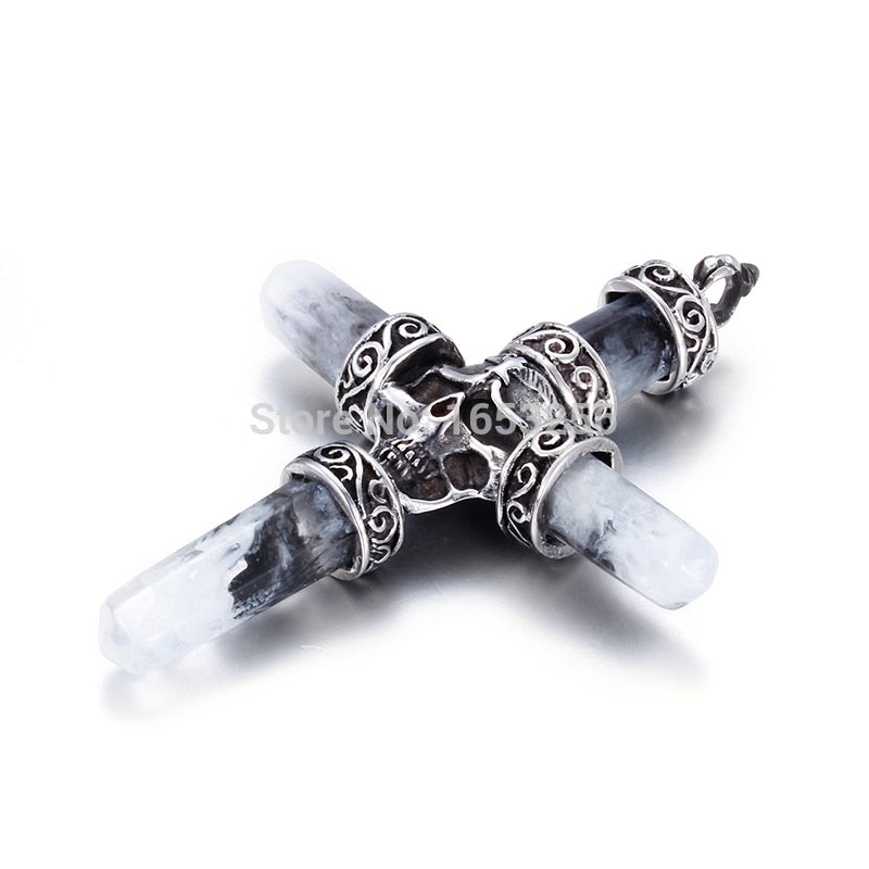 Fashion Vintage Jewelry Stainless Steel Gothic Biker Large Skull Cross Pendant Necklace 22" Rope Chain