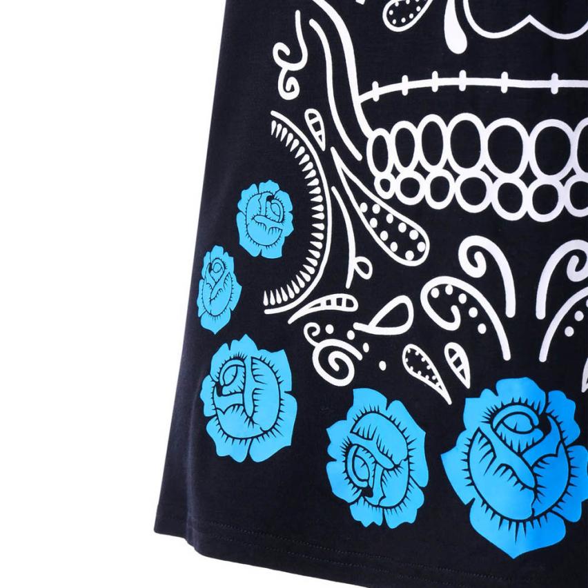 Fashion Womens Casual Skull Floral Printed Short Sleeve Shirt Lace Tops Blouse Solid Loose Plus Size 2XL Cloth Chemise Femme