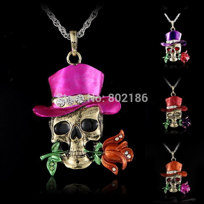 Fashion skull jewelry Gothic Antique Necklace Pendant Jewelry flower
