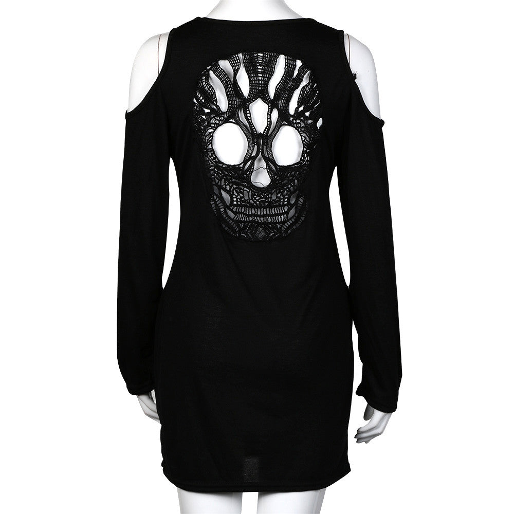 Feitong Women Sexy Skull Back Hollow Dress Fashion V-collar Strapless