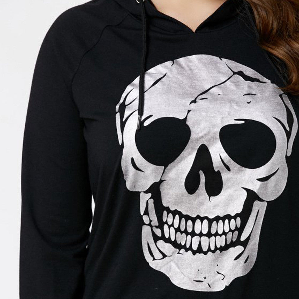 Feitong casual women's sweatshirt hoodies fashion plus size clothing skull print tops sweatshirt hooded hoody tops blouse
