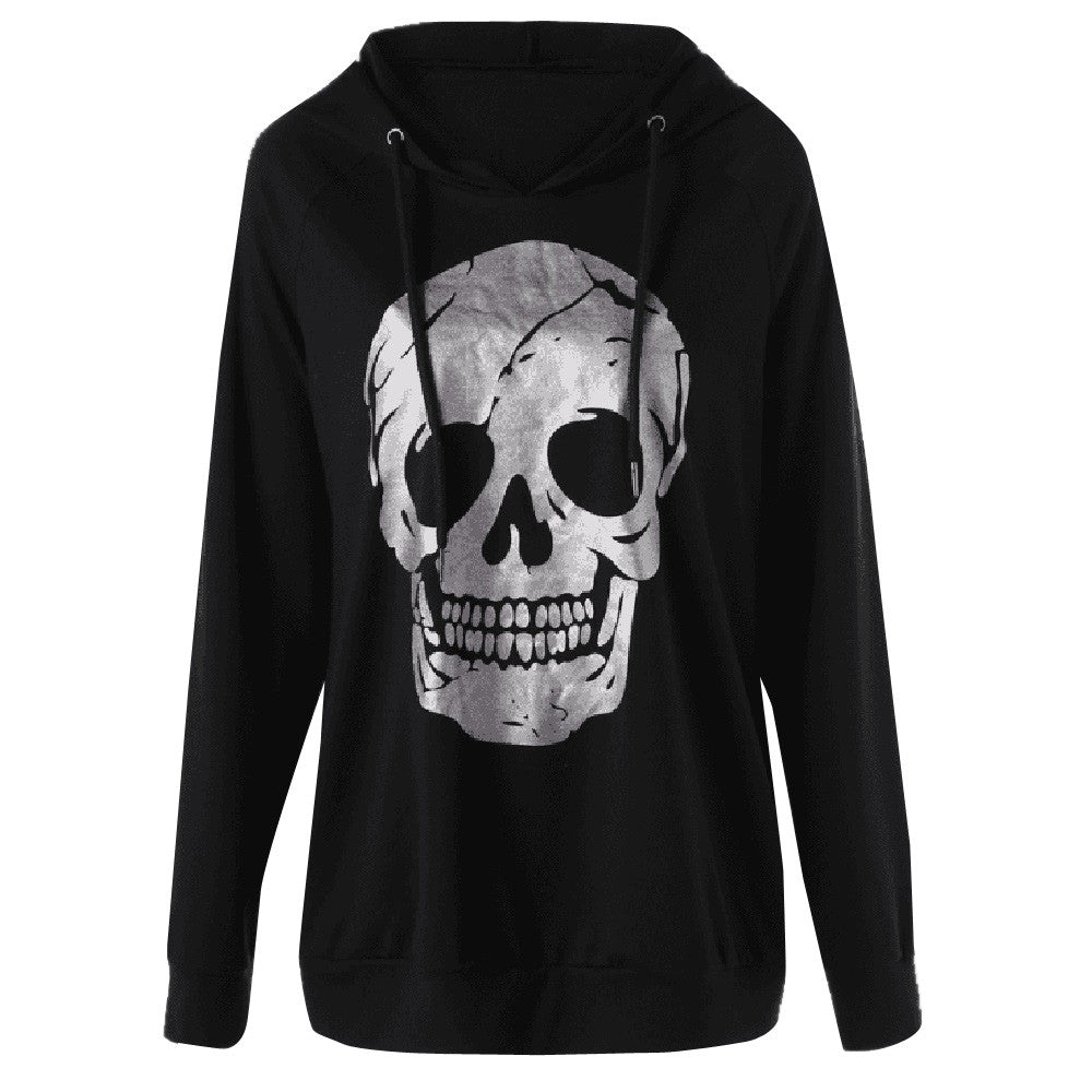 Feitong casual women's sweatshirt hoodies fashion plus size clothing skull print tops sweatshirt hooded hoody tops blouse