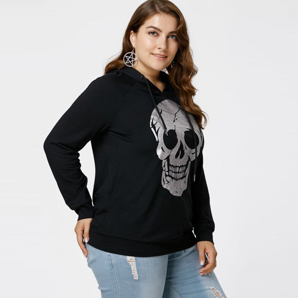 Feitong casual women's sweatshirt hoodies fashion plus size clothing skull print tops sweatshirt hooded hoody tops blouse