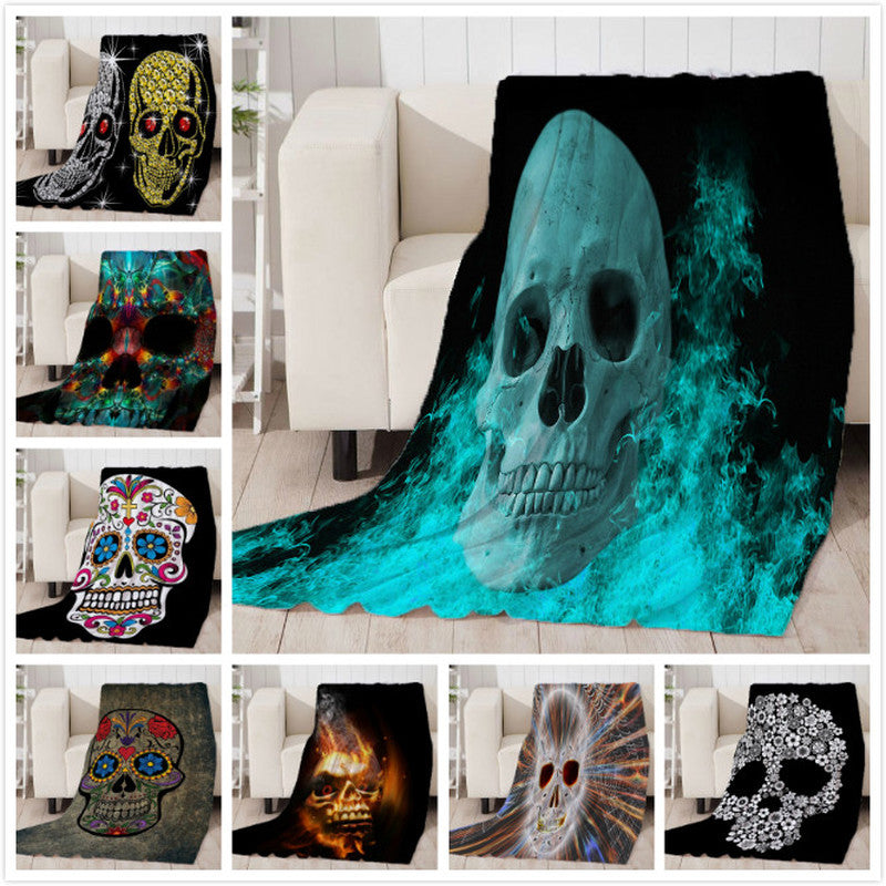 Flannel Halloween Skull Skeleton Head Spider Net Nightmare Throw Blanket Plaids Warmth Soft Plush Sofa Bed