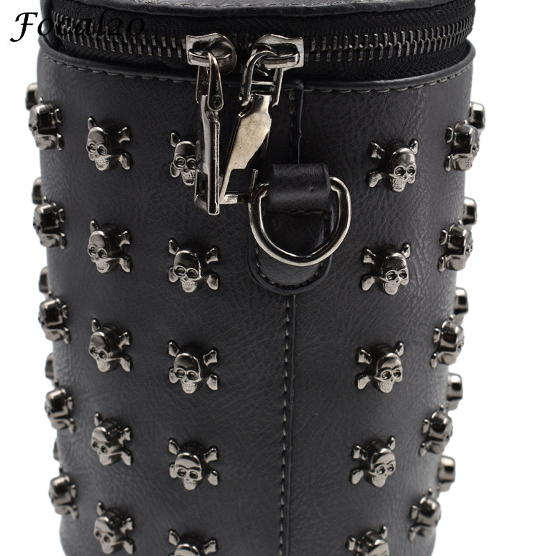 Punk Style Women Bucket Shoulder Bag Gothic Skull Punk Rivets Bags PU Leather Metal Chain Crossbody Messenger Bag