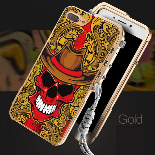 Skull Brand Metal Aluminum Frame+Hard PC Armor Protective Shockproof Back Phone Case Cover