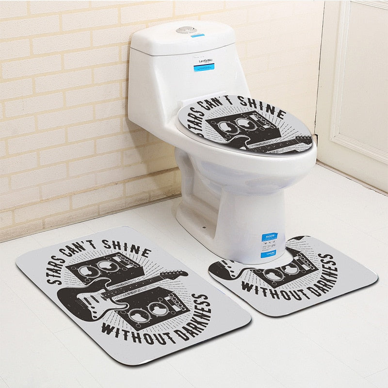 3Pcs Skull Pirate Banyo Paspas Bathroom Carpet U Toilet Bath Mat
