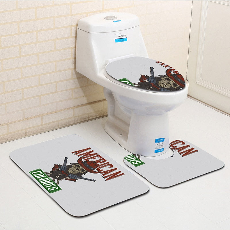 3Pcs Skull Pirate Banyo Paspas Bathroom Carpet U Toilet Bath Mat