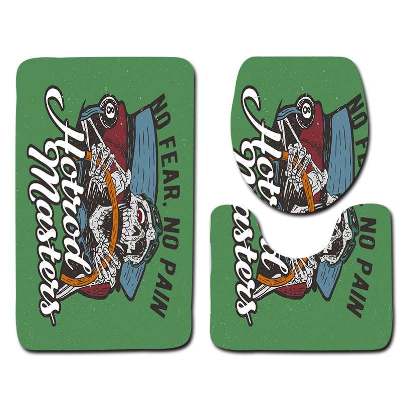 3Pcs Skull Pirate Banyo Paspas Bathroom Carpet U Toilet Bath Mat