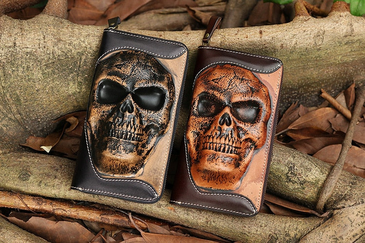 New punk type tanning cowhide skeleton skull wallet