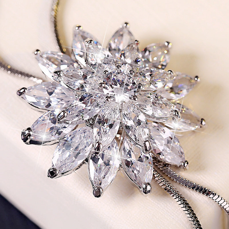 Fashion elegant sweater chain long crystal snow pendant water drop accessories long decoration necklace jewelry