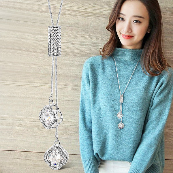 Luxury bohemia Accessories Zircon Snowflake Sweater chain Long Wild snow Necklace Dress Pendant Crystal Jewelry