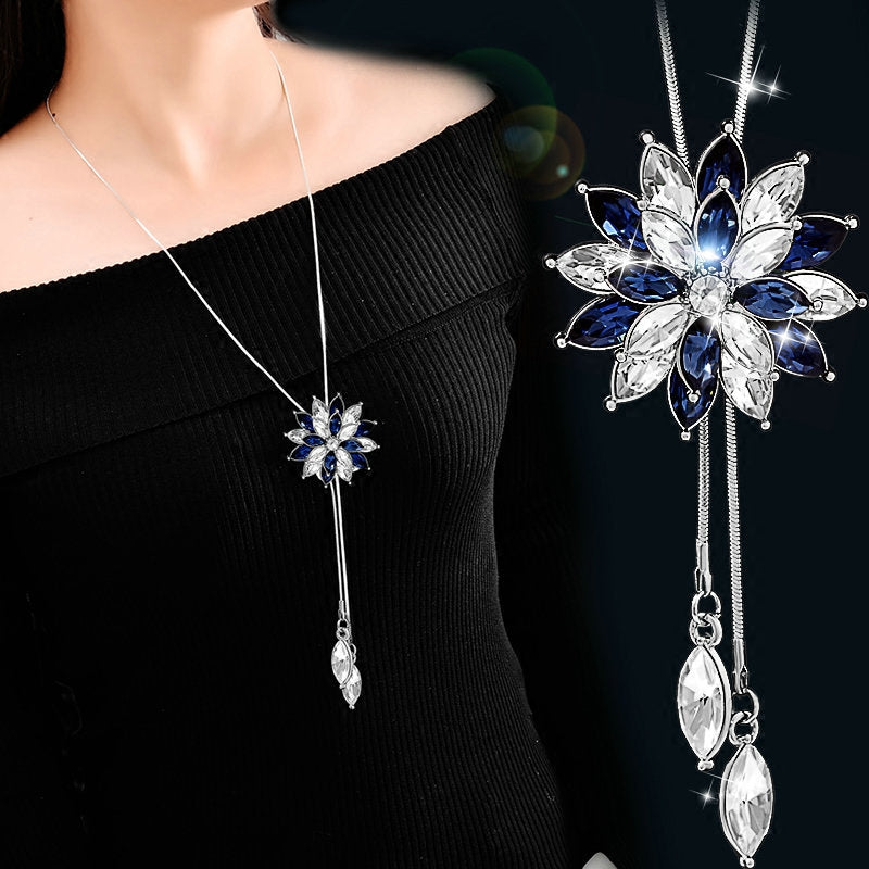 Luxury bohemia Accessories Zircon Snowflake Sweater chain Long Wild snow Necklace Dress Pendant Crystal Jewelry