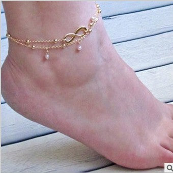 Fashion imitation pearl double chains choker Simple anklet 8 letter Handmade Beaded bracelet bangle luxury jewelry