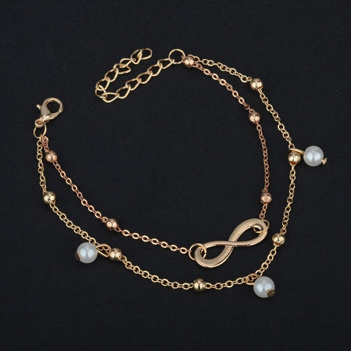 Fashion imitation pearl double chains choker Simple anklet 8 letter Handmade Beaded bracelet bangle luxury jewelry