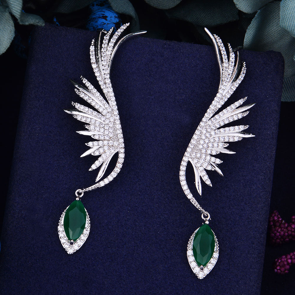 70mm Feather Fashion Popular Luxury Iregular Geometry Earring Full Cubic Zirconia Pave Earring