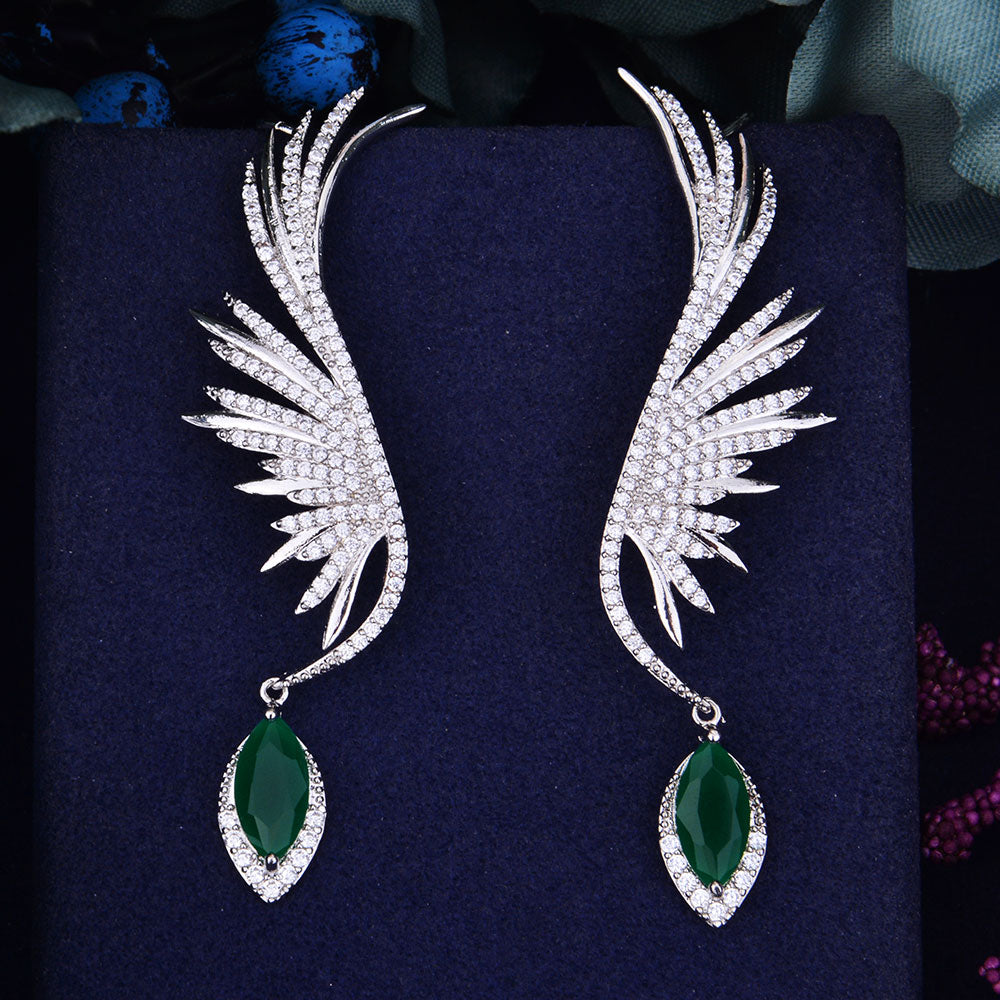 70mm Feather Fashion Popular Luxury Iregular Geometry Earring Full Cubic Zirconia Pave Earring