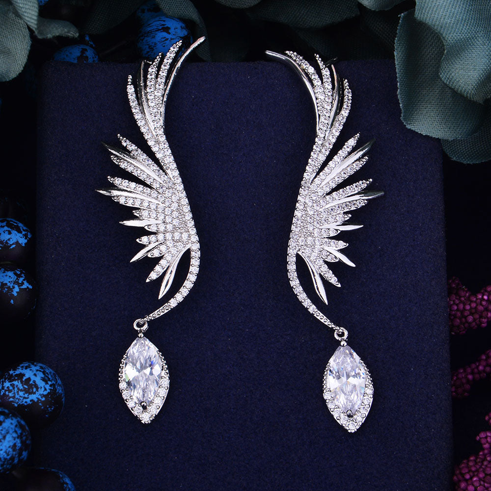 70mm Feather Fashion Popular Luxury Iregular Geometry Earring Full Cubic Zirconia Pave Earring
