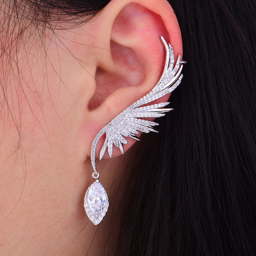 70mm Feather Fashion Popular Luxury Iregular Geometry Earring Full Cubic Zirconia Pave Earring