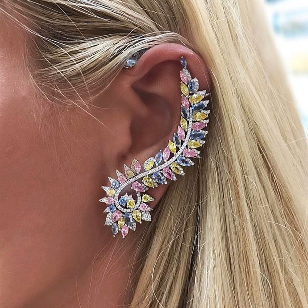 Luxury Curved Lines Full Cubic Zirconia CZ Engagement Wedding Party Nightclub Silver Statment Earring