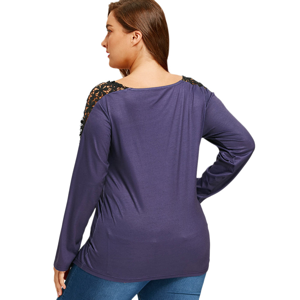 Women Plus Size T-Shirt 5XL Lace Crochet Skull Print Asymmetrical Graphic Tees Sexy T Shirts Long Sleeve Loose Tops