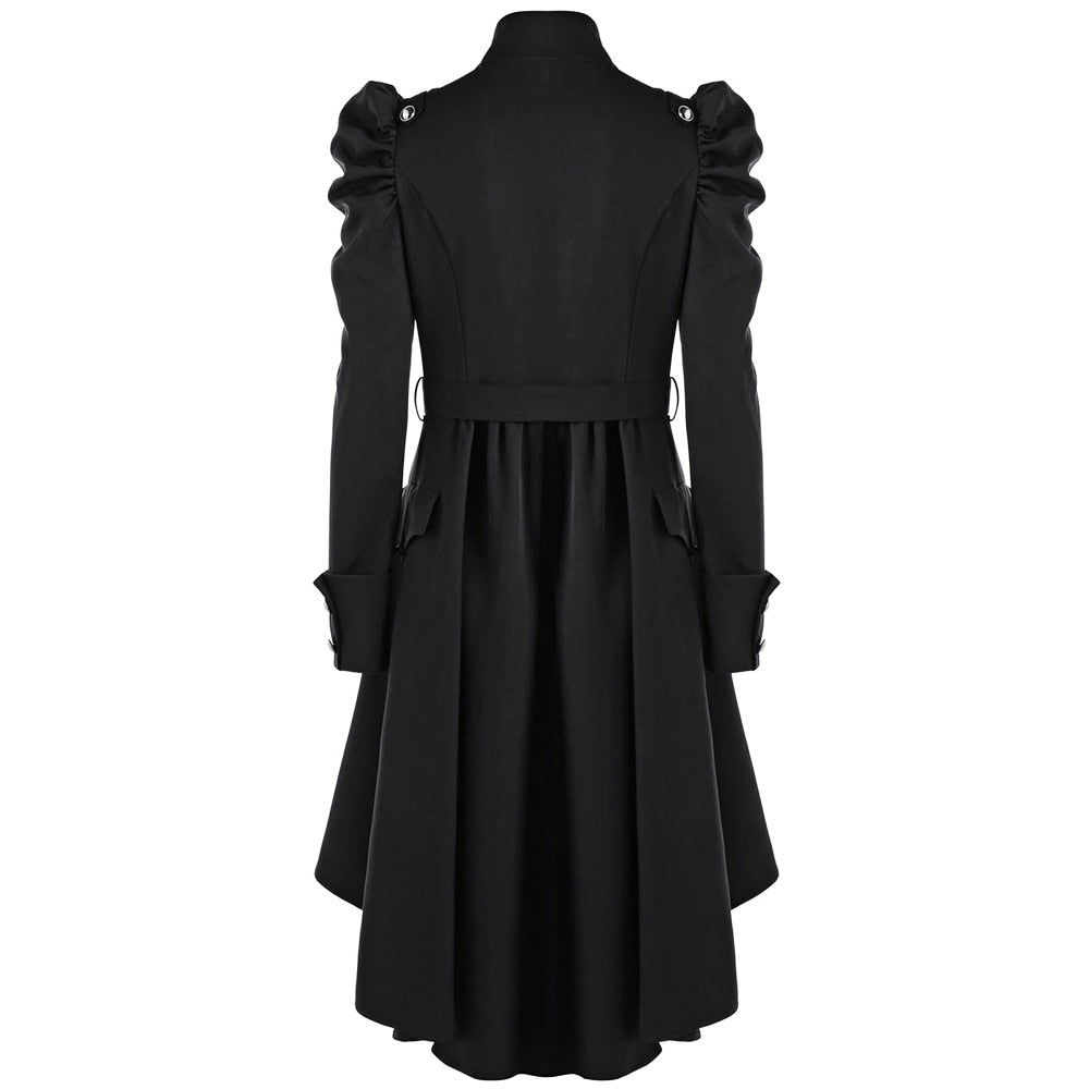 Women Winter Puff Shoulder Button Up Dip Hem Trench Coat New Fashion