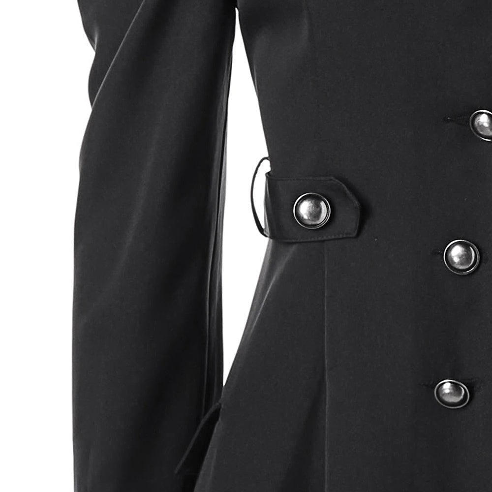 Women Winter Puff Shoulder Button Up Dip Hem Trench Coat New Fashion