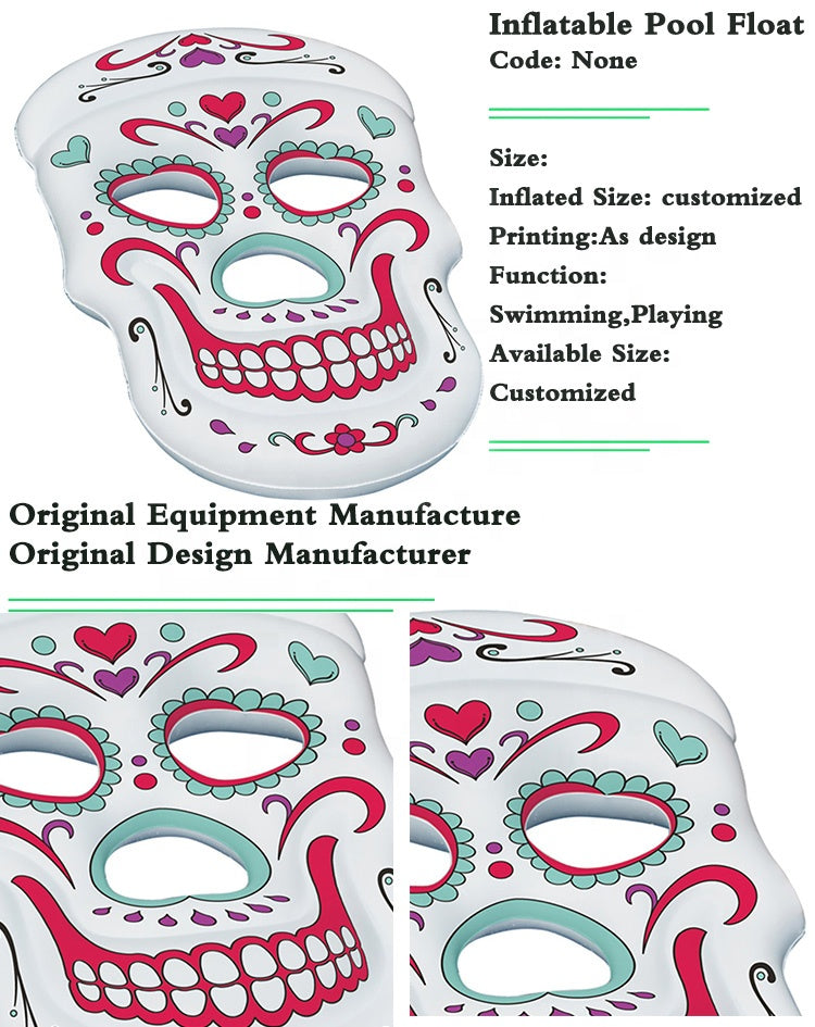 1000 pcs Giant Inflatable Sugar Skull Pool Float, Inflatable Sugar Skull Air Lounge
