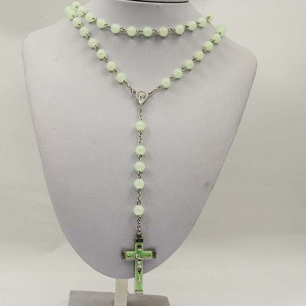 Glow in Dark Plastic Rosary Beads Luminous Noctilucent cross Necklace Catholicism Religious Jewelry Party Gift
