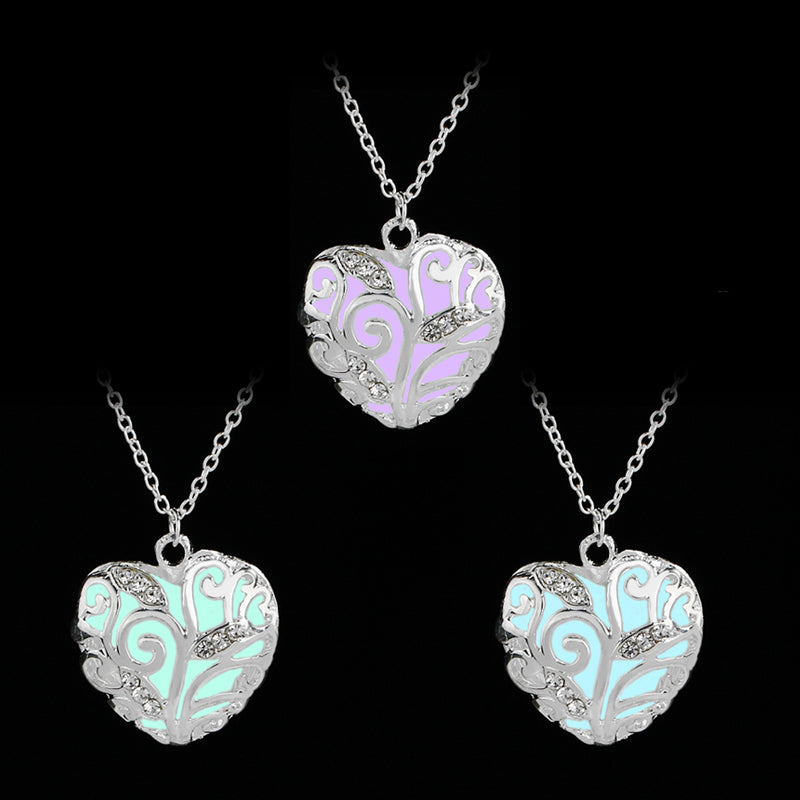 Glow in the Dark necklace woman Luminous Magical Fairy crystal necklace Pendant Fluorescent Jewelry Girl Blue green purper Light