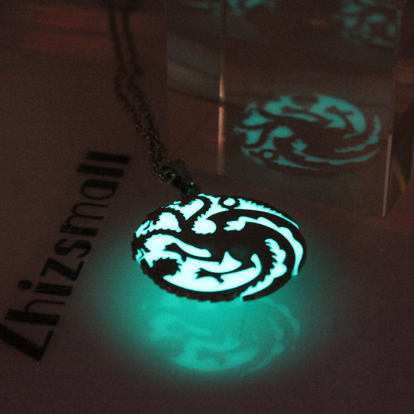 Glow necklace Punk Titanium steel necklace Dragon necklace & Pendants GLOW in the DARK Luminous chain necklace Game of Thro