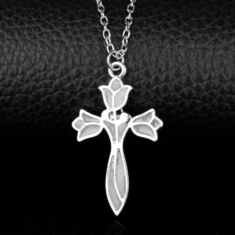 Glowing Cross Lotus Flower Luminous Chain Elves Princess Aragorn Arwen Evenstar Pendant Necklace Jewelry Glow in the Dark