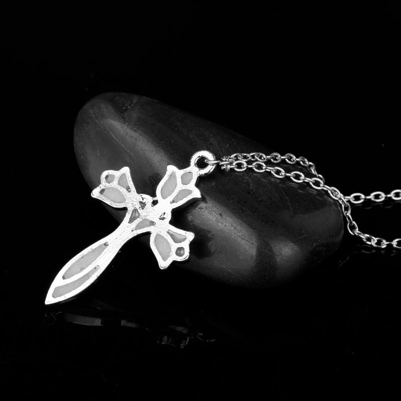 Glowing Cross Lotus Flower Luminous Chain Elves Princess Aragorn Arwen Evenstar Pendant Necklace Jewelry Glow in the Dark