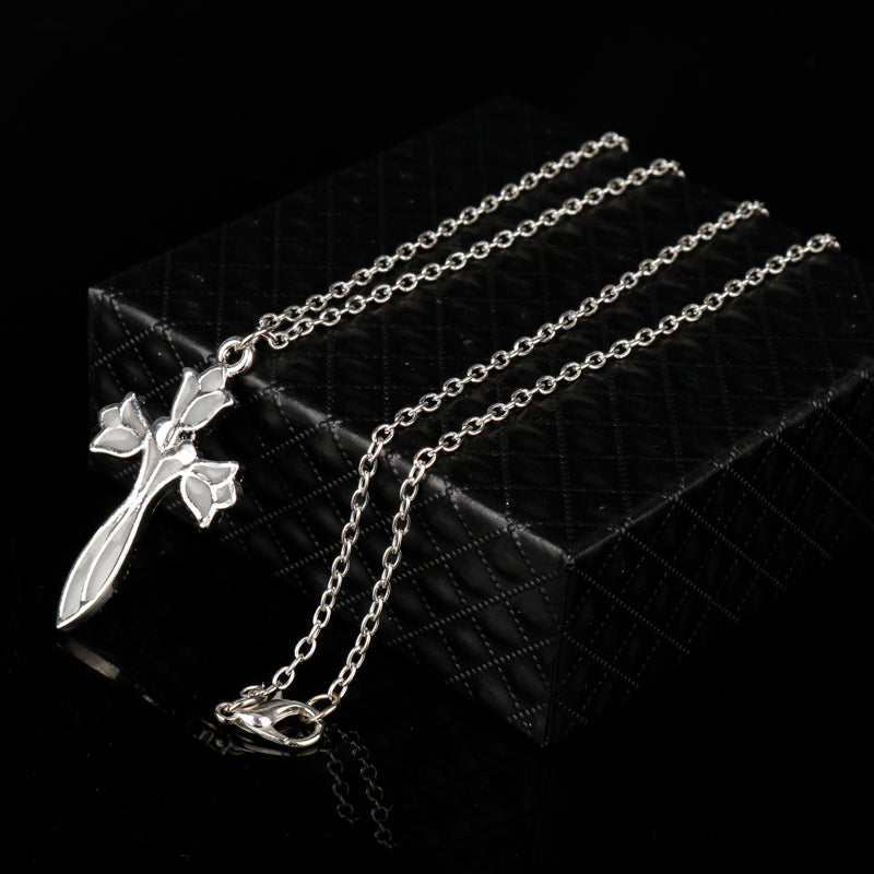 Glowing Cross Lotus Flower Luminous Chain Elves Princess Aragorn Arwen Evenstar Pendant Necklace Jewelry Glow in the Dark
