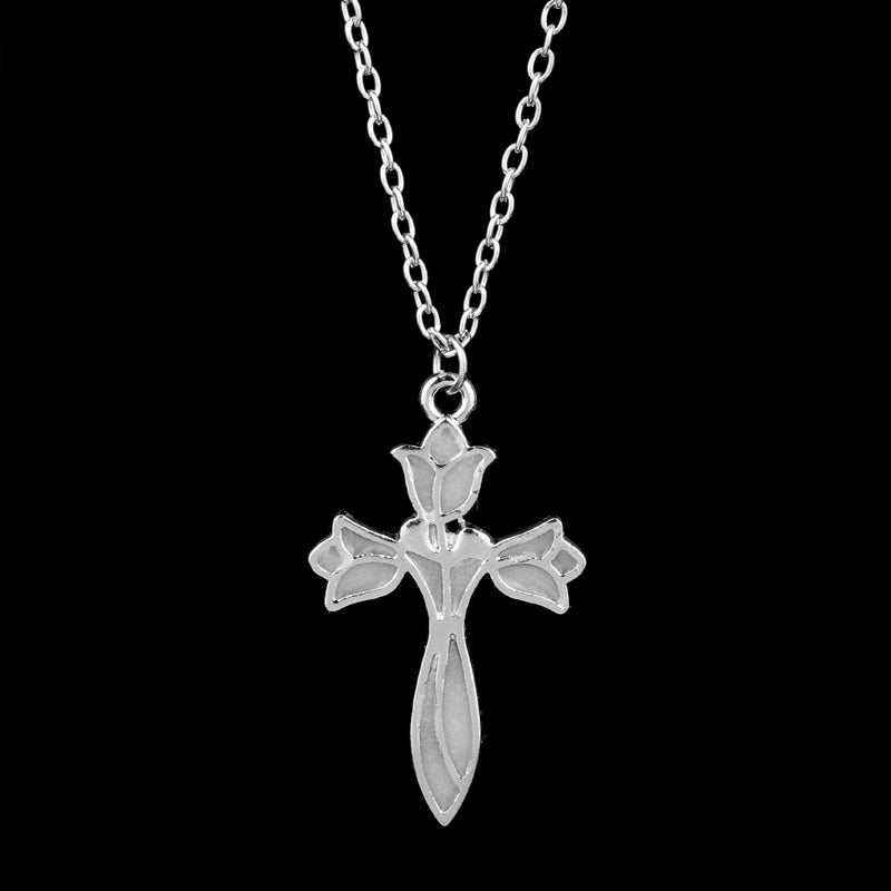Glowing Cross Lotus Flower Luminous Chain Elves Princess Aragorn Arwen Evenstar Pendant Necklace Jewelry Glow in the Dark