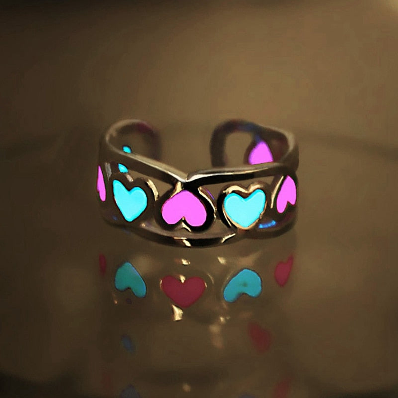 Glowing Ring Glow In The Dark Hollow Heart Love Open Ring Women Alloy