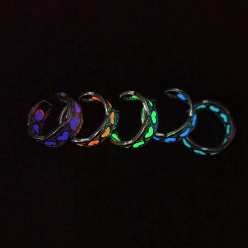 Glowing Ring Glow In The Dark Hollow Heart Love Open Ring Women Alloy
