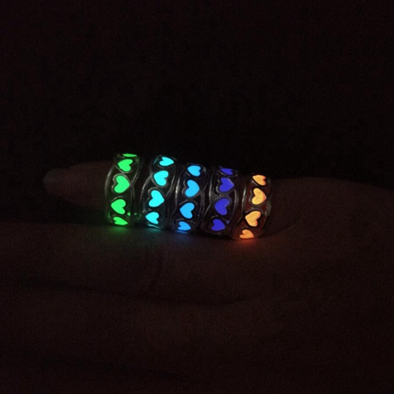 Glowing Ring Glow In The Dark Hollow Heart Love Open Ring Women Alloy