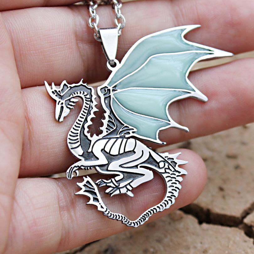 Glowing Steel Dragon Necklace GLOW in the DARK Game of Thrones Dragon Pendants & Necklaces women girls boys gift Sweater chain