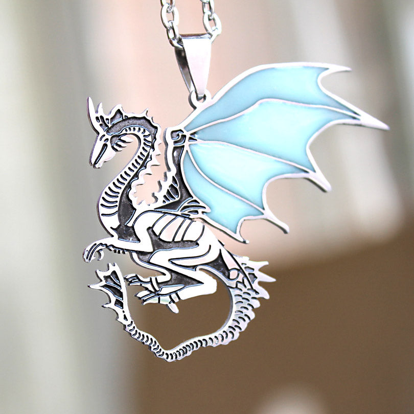 Glowing Steel Dragon Necklace GLOW in the DARK Game of Thrones Dragon Pendants & Necklaces women girls boys gift Sweater chain