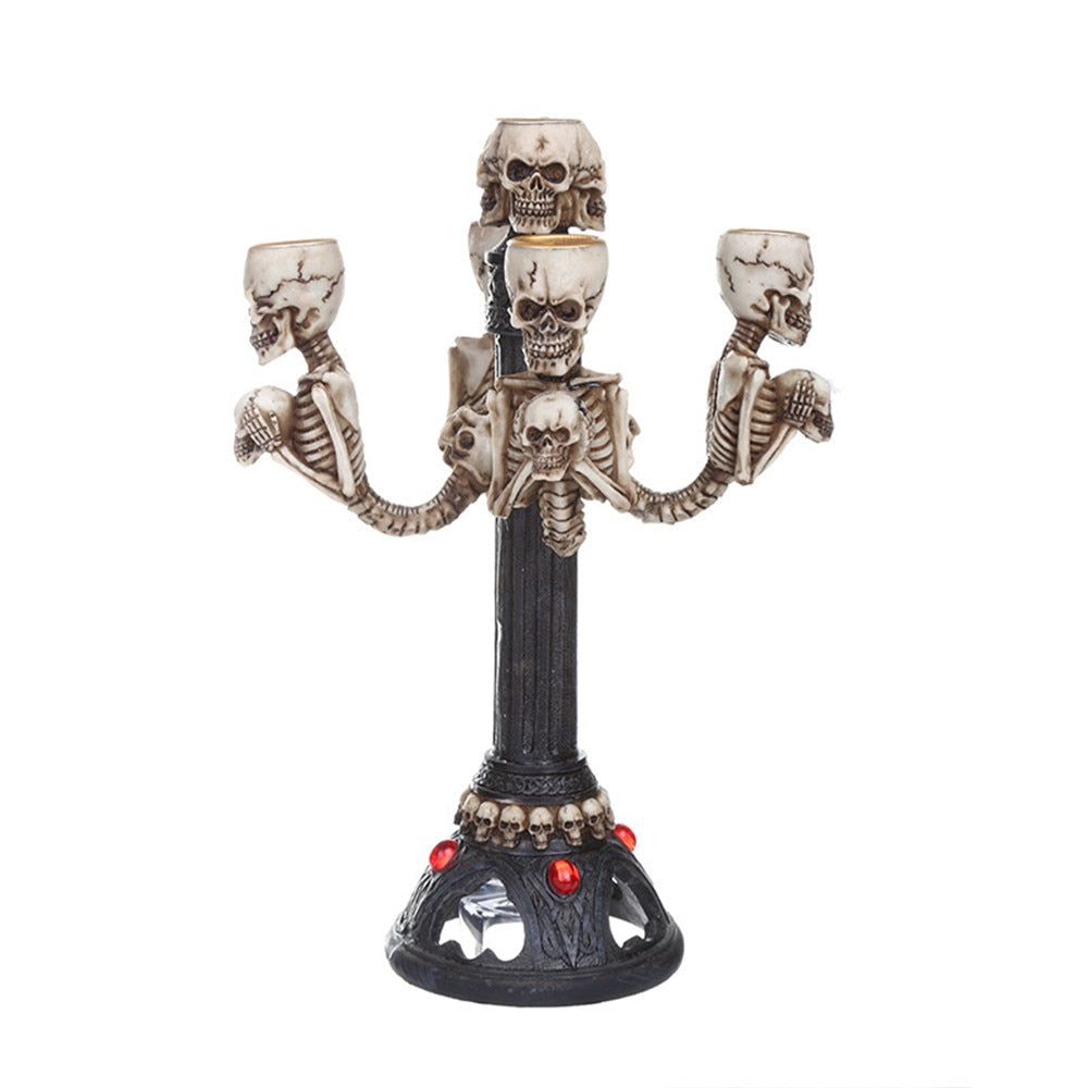 Gothic Skull Skeleton Candle Stick Holder Halloween Punk Table Decoration Cranial Candelabra Cast Resin Skull 5 Candles Holder